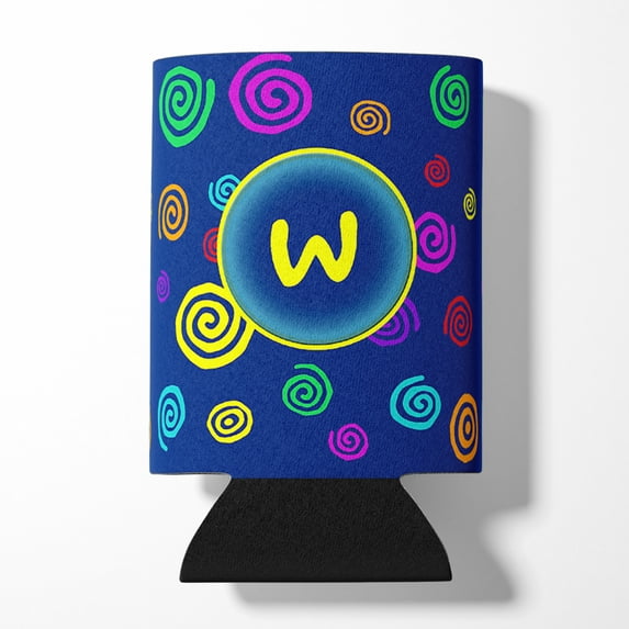 Letter W Initial Monogram - Blue Swirls Can or Bottle Beverage Insulator Hugger