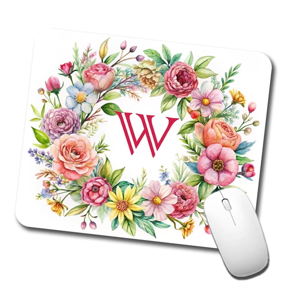 Letter W Initial Monogram Flowers Floral Mouse Pad Low Profile Gaming Mat