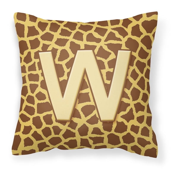 Letter W Initial Monogram - Giraffe Fabric Decorative Pillow
