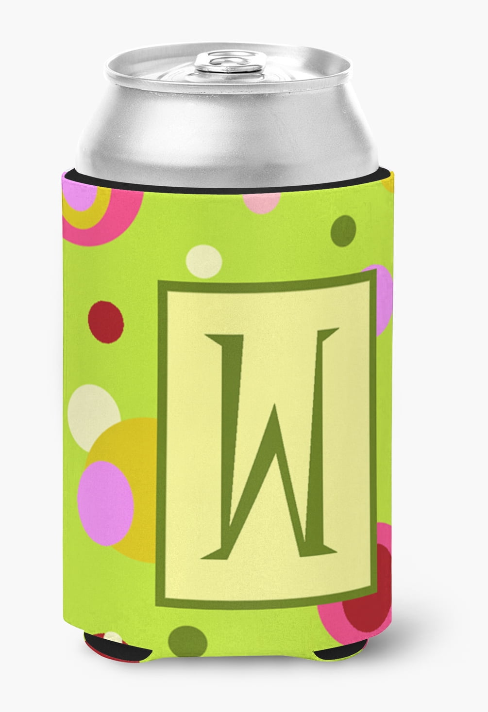 Letter W Initial Monogram - Green Can or Bottle Beverage Insulator Hugger