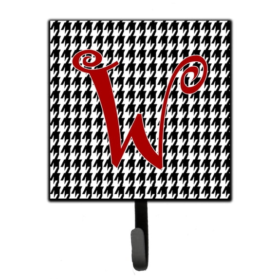 Letter W Initial Monogram - Houndstooth Black Leash or Key Holder