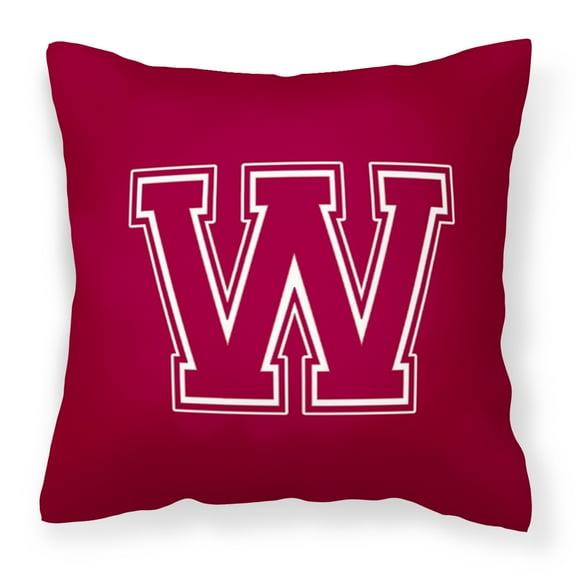 Letter W Initial Monogram - Maroon and White Fabric Decorative Pillow