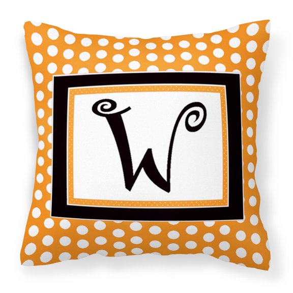 Letter W Initial Monogram - Orange Polkadots Fabric Decorative Pillow