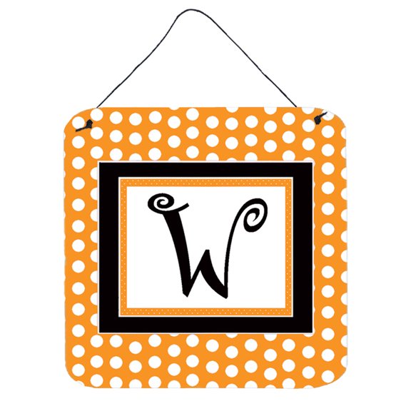 Letter W Initial Monogram - Orange Polkadots Wall or Door Hanging Prints