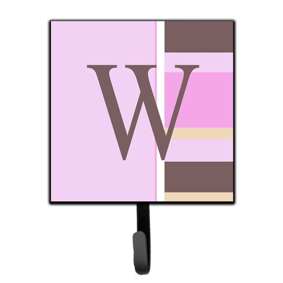 Letter W Initial Monogram - Pink Stripes Leash or Key Holder
