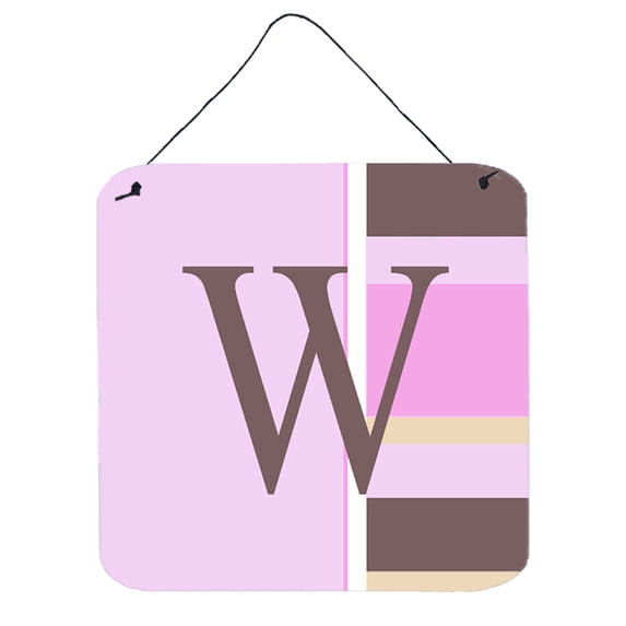 Letter W Initial Monogram - Pink Stripes Wall or Door Hanging Prints