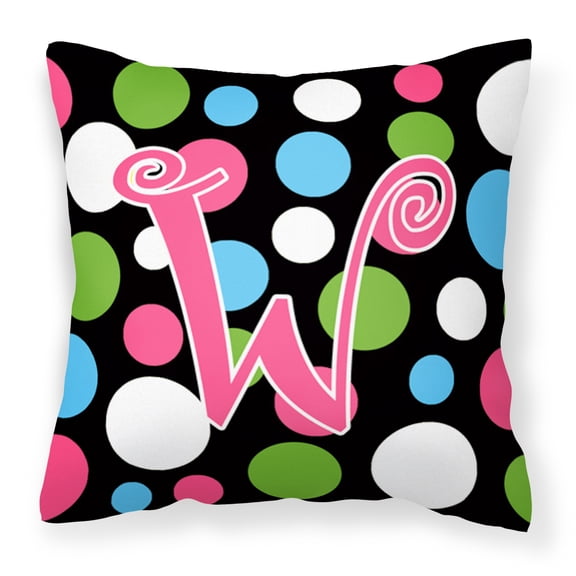Letter W Initial Monogram - Polkadots and Pink Fabric Decorative Pillow