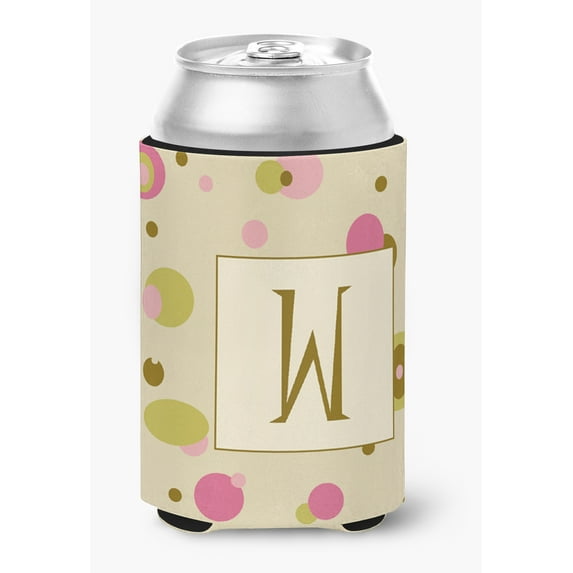 Letter W Initial Monogram - Tan Dots Can or Bottle Hugger