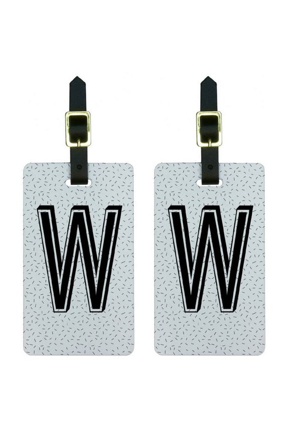 Letter W Initial Sprinkles Black White Luggage Tags Suitcase ID, Set of 2