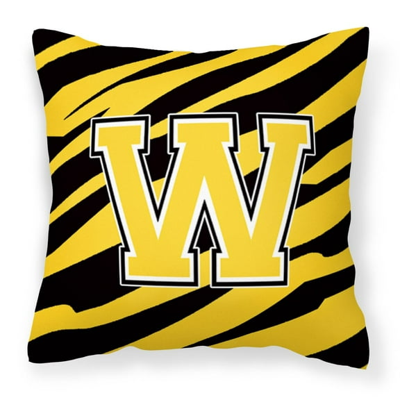 Letter W Initial Tiger Stripe - Black Gold  Fabric Decorative Pillow