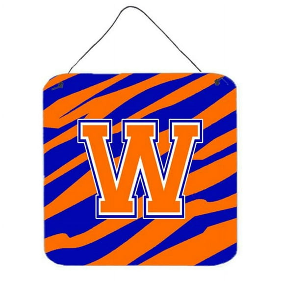 Letter W Initial Tiger Stripe - Blue Orange Wall or Door Hanging Prints