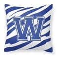 thumbnail image 1 of Letter W Initial Tiger Stripe Blue and White Fabric Decorative Pillow, 1 of 4