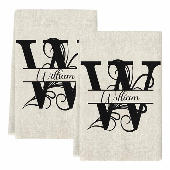 Letter W Kitchen Towels Set of 2, Absorbent Microfiber Dish Tea Towels with Hanging Loop, Monogram Words Resuable Hand Towel for Home Kitchen Cooking Cleaning 18"x28"