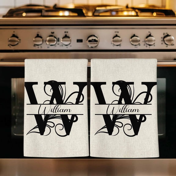 Letter W Kitchen Towels Set of 2, Monogram Words Absorbent Dish Towels for Kitchen, Microfiber Hand Towel, Quick Drying Tea Towel for Cleaning Decorative Dishcloths