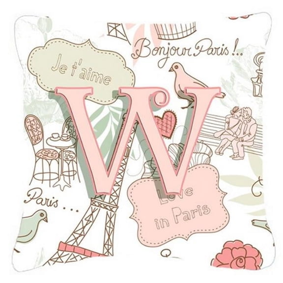 Letter W Love In Paris Pink Canvas Fabric Decorative Pillow - Pink - 14 L x 3 W x 14 H in.