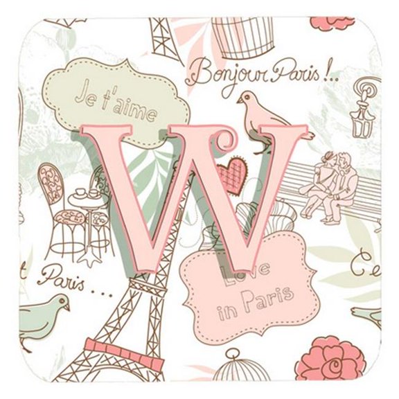 Letter W Love In Paris Pink Foam Coasters, Set Of 4