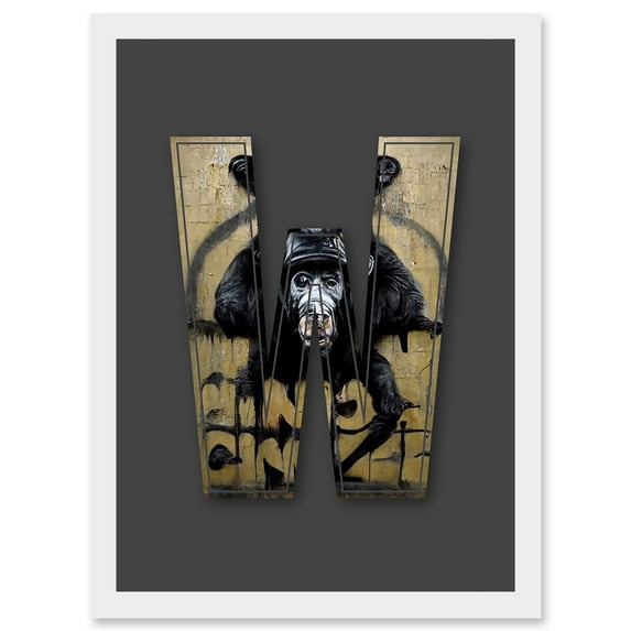 Letter W Mad Ape Bear Decorative Graffiti Mural Alphabet Initial Stencil Artwork Framed Wall Art Print A4