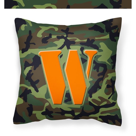 Letter W Monogram - Camo Green Fabric Decorative Pillow