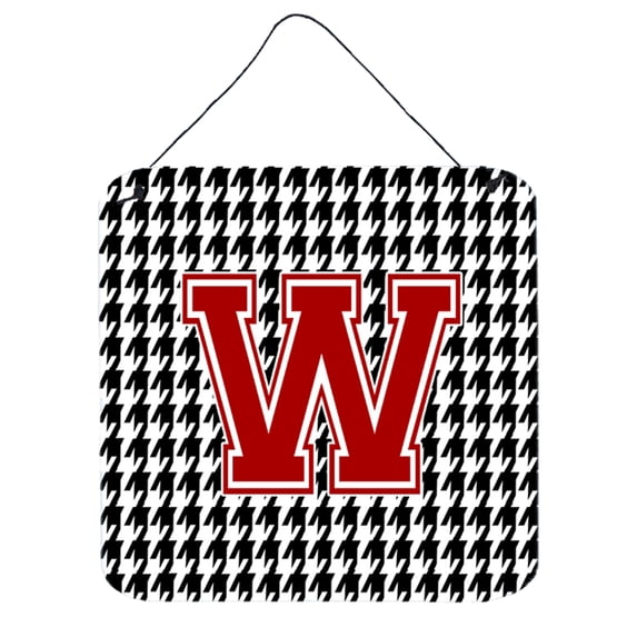 Letter W Monogram - Houndstooth Black Wall or Door Hanging Prints
