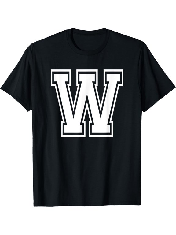 t-shirt Letter W Name Initial Varsity Alphabet Monogram T-Shirt mens,black,women,funny,journey,Crew Neck, Short Sleeve,custom clothing patterns.gift