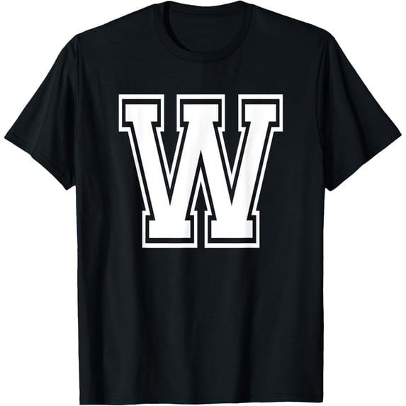 Letter W Name Initial Varsity Alphabet Monogram T-Shirt men and women can wear, black, white, gifts