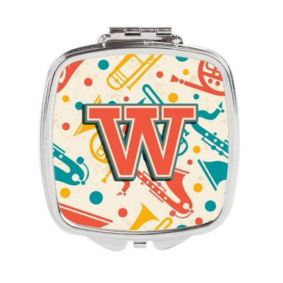 Letter W Retro Teal Orange Musical Instruments Initial Compact Mirror