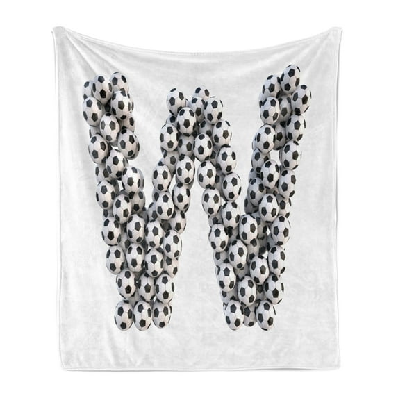 Letter W Soft Flannel Fleece Throw Blanket, Letter W of the Alphabet in the Design of Stacked Balls Monochrome Pattern, Cozy Plush for Indoor and Outdoor Use, 50" x 70", Black and White, by Ambesonne