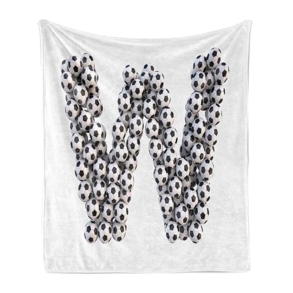 Letter W Soft Flannel Fleece Throw Blanket, Letter W of the Alphabet in the Design of Stacked Balls Monochrome Pattern, Cozy Plush for Indoor and Outdoor Use, 60" x 80", Black and White, by Ambesonne