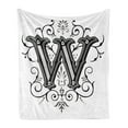 thumbnail image 1 of Letter W Soft Flannel Fleece Throw Blanket, Capitalized Typography Symmetrical Ornaments Abstract Artwork Lines Dots, Cozy Plush for Indoor and Outdoor Use, 60" x 80", Black Grey White, by Ambesonne, 1 of 5