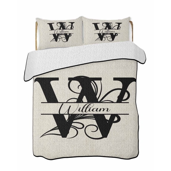 Letter W Summer Quilt Set Twin XL Size, Soft Microfiber Quilted Bedding Set with 2 Pillow Shams, Monogram Words Lightweight All Season Bedspread Coverlet for Bedroom 68"x98"
