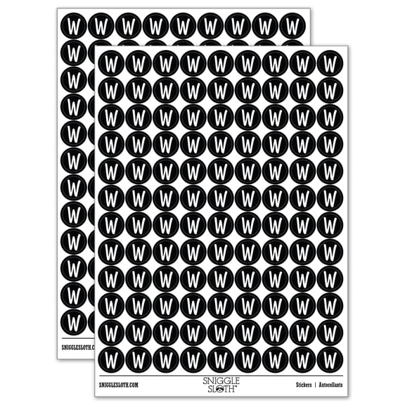 Letter W Uppercase Felt Marker Font 200+ Round Stickers - Black - Gloss Finish - 0.50" Size
