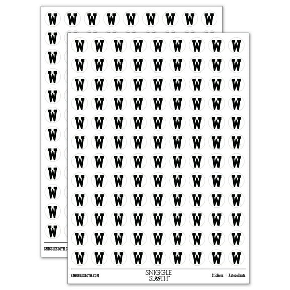 Letter W Uppercase Fun Bold Font 200+ Round Stickers - White - Gloss Finish - 0.50" Size