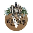 thumbnail image 1 of Letter Welcome Sign Wreath for Front Door, 11.8 Inch Personalized Last Name Wooden Hanging Sign with Eucalyptus Leaves & Black and White Striped Bow for Farmhouse Home All Year Round Decor, 1 of 7