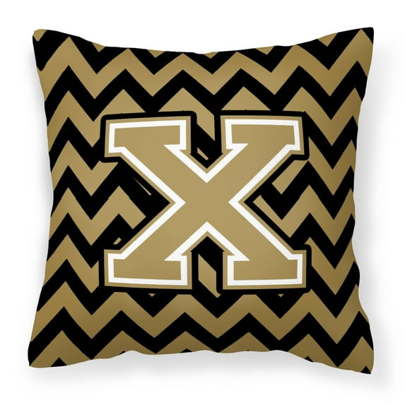 Letter X Chevron Black and Gold Fabric Decorative Pillow