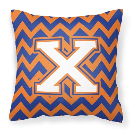 Letter X Chevron Blue and Orange #3 Fabric Decorative Pillow