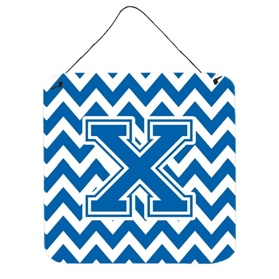 Letter X Chevron Blue and White Wall or Door Hanging Prints