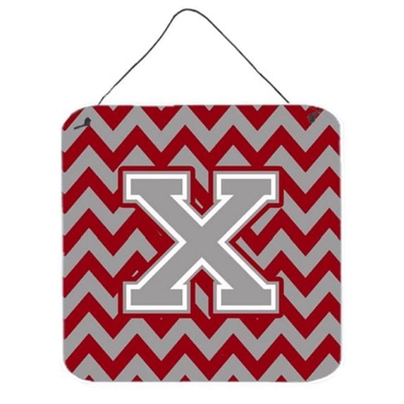 Letter X Chevron Crimson & Grey Wall or Door Hanging Prints