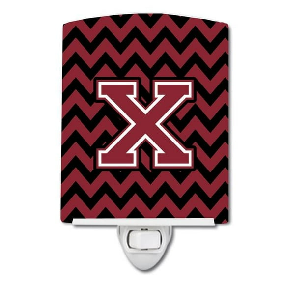 Letter X Chevron Garnet & Black Ceramic Night Light