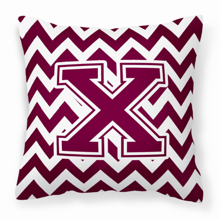 Letter X Chevron Maroon and White Fabric Decorative Pillow