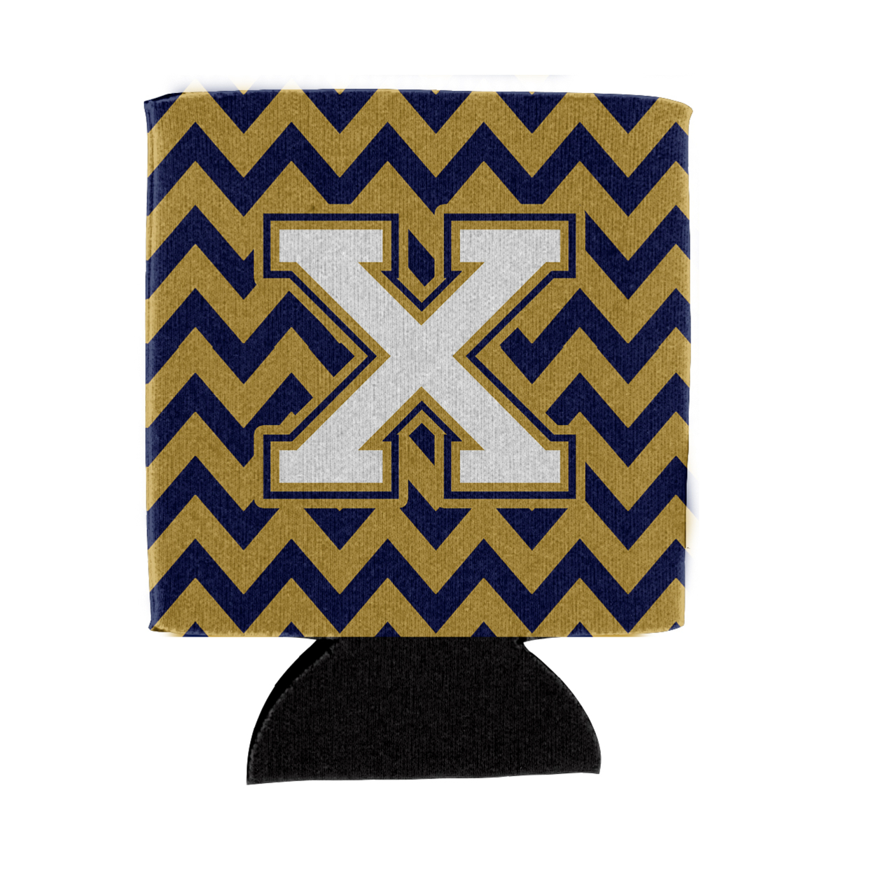 Letter X Chevron Navy Blue and Gold Can or Bottle Hugger