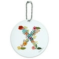 thumbnail image 1 of Letter X Floral Monogram Initial Round Luggage ID Tag Card Suitcase Carry-On, 1 of 8