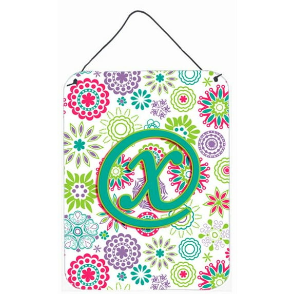 Letter X Flowers Pink Teal Green Initial Wall or Door Hanging Prints