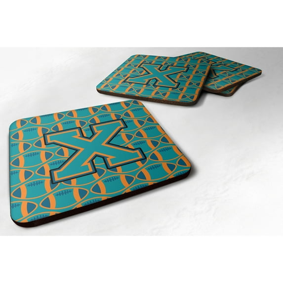 Letter X Football Aqua Orange and Marine Blue Foam Coaster Set of 4