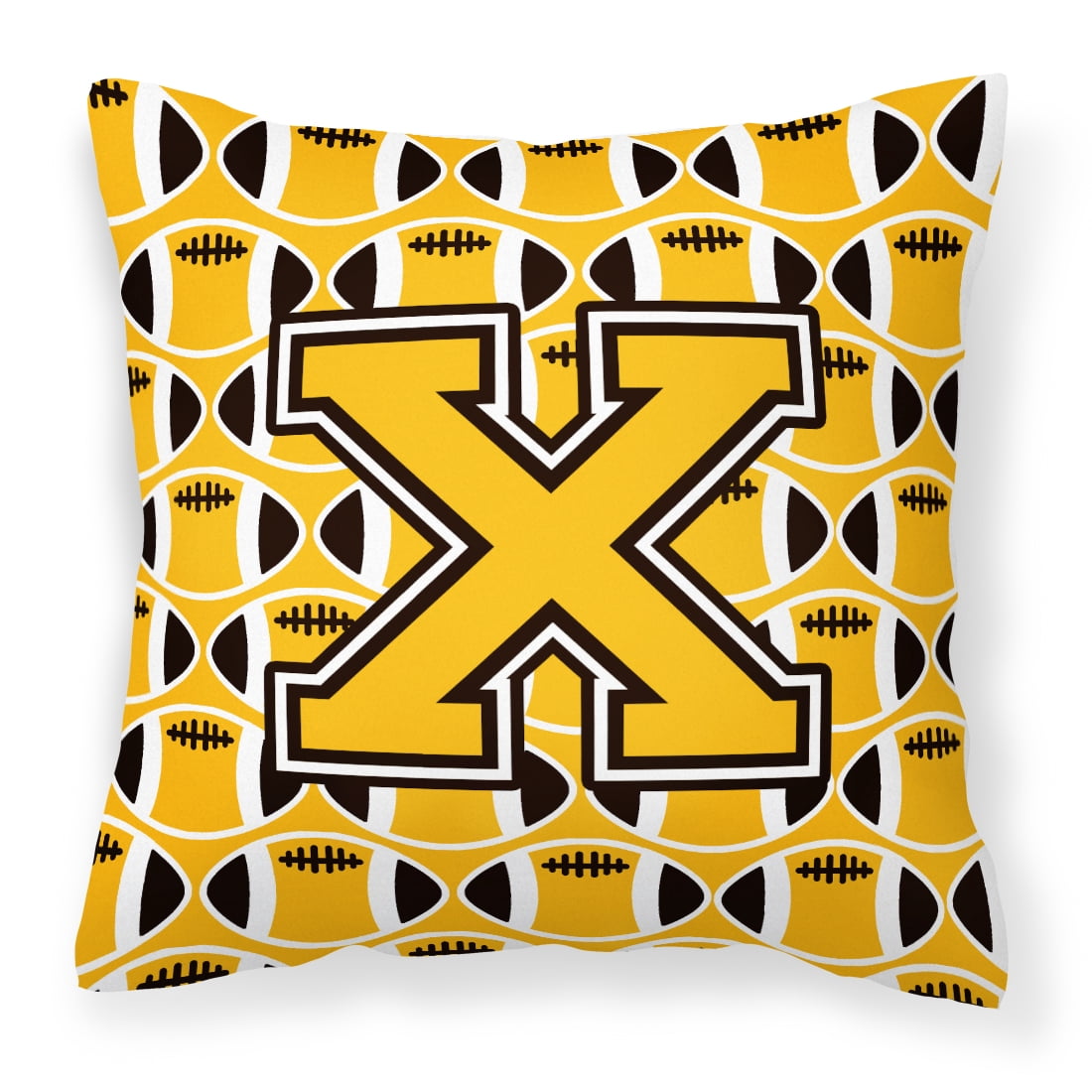 Letter X Football Black, Old Gold and White Fabric Decorative Pillow