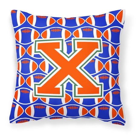 Letter X Football Green, Blue and Orange Fabric Decorative Pillow