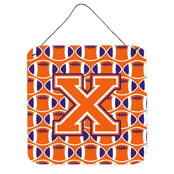 Letter X Football Orange White and Regalia Wall or Door Hanging Prints