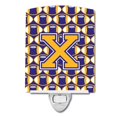 thumbnail image 1 of Letter X Football Purple & Gold Ceramic Night Light, 1 of 1