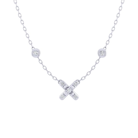 Letter X Initial 1/20 Cttw Natural Diamond Pendant Necklace 925 Sterling Silver