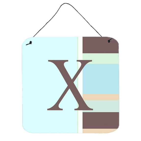 Letter X Initial Monogram - Blue Stripes Wall or Door Hanging Prints