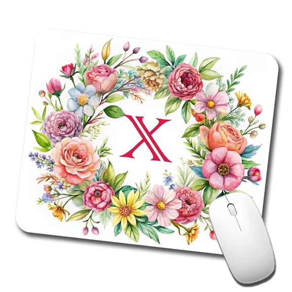 Letter X Initial Monogram Flowers Floral Mouse Pad Low Profile Gaming Mat